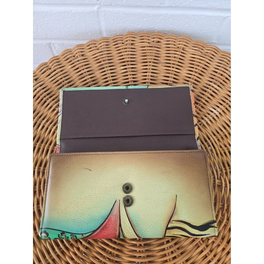 Anna By Anuschka Hand-Painted Leather Checkbook  Sunflower  Mixed Animal Print